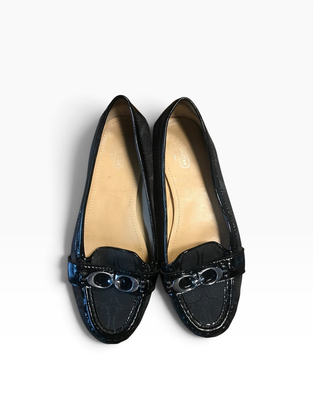 Coach Black Patent Leather Women's Loafers with Silver-Tone Hardware